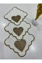 6 Pieces Linen Fabric Stoned Heart Patterned Embroidered Coffee Side Cocktail Napkin & Coaster - 2