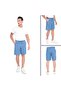 New Season Men's Blue Linen Look Shorts, Summer Comfortable Cut Shorts with Elastic Waist - 2