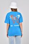 Women's to Be Yourself Printed Blue Oversize T-Shirt - 4
