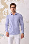Men's Blue-White Regular Fit Cotton Long Sleeve Easy-Iron Shirt - 3