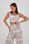 Beige Patterned Cropped top and pants set for summer. - 7