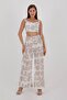 Beige Patterned Cropped top and pants set for summer. - 3
