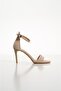 Women's Beige Suede Platform Heeled Shoes - 5
