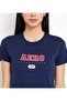 Women's Blue Text Printed Crew Neck Short Sleeve T-Shirt - 3