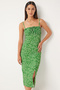 Women's Vibrant Green and White Floral Slit Summer Knitted Dress Ci00029 - 3