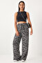 Women's Off-White Black Patterned Flowy Viscose Palazzo Trousers En00606