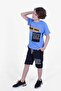 Boom Text Printed Capri Boy's Bottom-Top Blue Set - 7