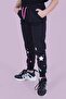 Girl's Black Sweatpants with Heart and Star Pattern Detail - 2
