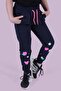 Girl's Navy Blue Sweatpants with Heart and Star Pattern Detail