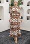 13003 Patterned Hijab Dress Brown