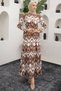 13003 Patterned Hijab Dress Brown - 5
