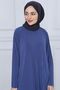 Women's Indigo Trousers Hijab Tunic Pleated Sandy Double Set 5219 - 5