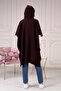 Women's Plum Side Laced Hooded Thin Knitwear Poncho - 5