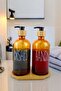 2-Piece Glass Liquid Soap and Dish Detergent Bottle with Wooden Stand Soap Dispenser Amber 500 Ml - D/11