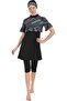 Smoked 7524 Model - 4-Piece Princess Hijab Swimsuit with Plain Pattern, Half Sleeve and Pleated Bustier - 3