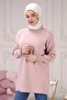 Women's Powder Sleeve Patterned Gathered Knitwear Sweater