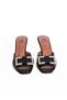 Women's Leather Slippers Black with Accessory and Heel Detail - 8