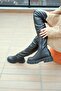 Women's Leather Stretch Boots Above Knee Black - 5