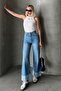 Women's Light Blue Patched High Waist Five Pocket Palazzo Jean Prm0886