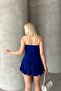 Women's Cobalt Blue Drape Detailed Mini Strapless Dress with Shorts Prm0861 - 6