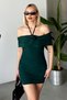 Emerald Green Madonna Collar - Halter Neck Draped Brooch Detailed Women's Dress Prm0883 - 3