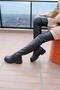 WOMEN'S BLACK GENUINE LEATHER STRETCH KNEE TOP BOOTS - 3