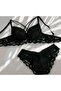 Women's Lace Embroidered Black Padded Underwire Support Bra Panty Lingerie Set - 3