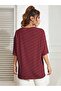 Women's Burgundy Figure Flower Printed Oversized T-Shirt - 2