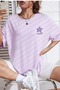Women's Lilac Figure Flower Printed Oversized T-Shirt