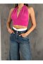 Women's V-neck Backless Halter Neck Sandy Crop Blouse Blz6225