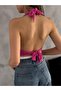 Women's V-neck Backless Halter Neck Sandy Crop Blouse Blz6225 - 4