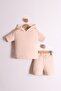 Boy's Hooded Terry Fabric Ecru T-Shirt - 2-Piece Set with Shorts