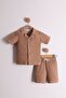 Boy's Apaş Collar Towel Fabric Brown T-Shirt - 2-Piece Set with Shorts