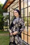 Women's Wind Rose Reactive Print High Collar Long Sleeve Hijab Dress Black