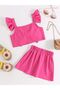 Girl's Ruffled Shoulder Bow Top and Gathered Skirt - 2