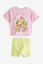 100% Cotton Pink Floral Patterned Leggings Bottom and Top Set - 6