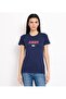 Women's Blue Text Printed Crew Neck Short Sleeve T-Shirt