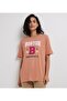 Women's Brown Text Printed Crew Neck Short Sleeve T-Shirt