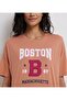 Women's Brown Text Printed Crew Neck Short Sleeve T-Shirt - 3