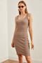 Women's Striped Camel Strappy Stretchy Mini Dress ELB-19002226 - 5