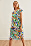 Women's Mint Green Digital Printed V-Neck Summer Knit Dress ELB-19002227 - 5