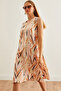Women's Leaf Powder Back Drop Bell Woven Viscose Dress Elb- 19002231