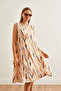 Women's Leaf Powder Back Drop Bell Woven Viscose Dress Elb- 19002231 - 4
