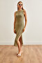 Women's Khaki Openwork Detailed Slit Summer Knitwear Dress Elb- 19002233 - 3