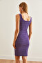 Women's Striped Purple Strappy Stretchy Mini Dress ELB-19002226 - 6