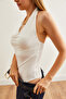 Women's Ecru Neck Strap Degaje Collar Bottom Snap Bodysuit Bdy- 00000050 - 7
