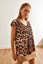 Women's Leopard Camel V-Neck Digital Printed Knitwear Blouse Blz- 19002700 - 5