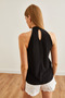 Women's Black Collar Buttoned Halter Neck Flowy Blouse Blz- 19002673 - 7