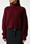 Bordo Crop Balıkçı Yaka Triko Kazak TWOAW25KZ00002 - 4
