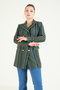 Women's Houndstooth Patterned Jacket with Metal Button Detail Green - 5
